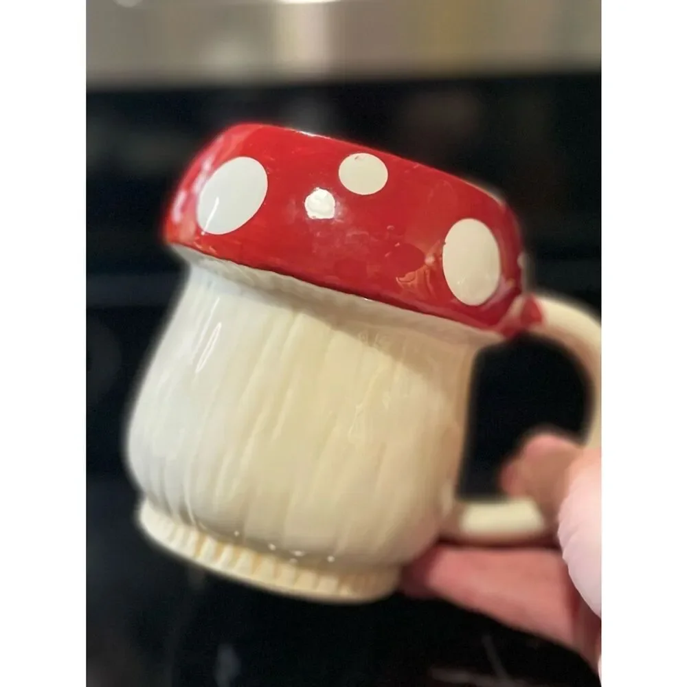 Market Square Mushroom Shaped Red Polka Dot Ceramic Mug Glittery Flower Candle